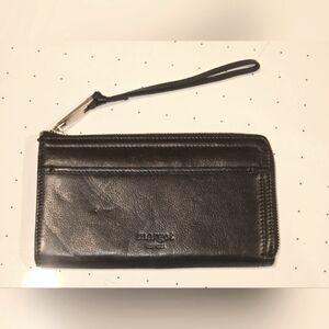 Margot New York Anthropologie Leather Zip Wallet Black Wristlet Strap